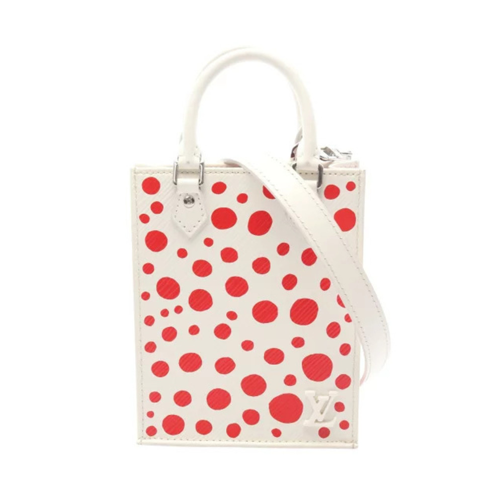 Louis Vuitton Yayoi Kusama Sac Plat Handbag Leather Epi White Red